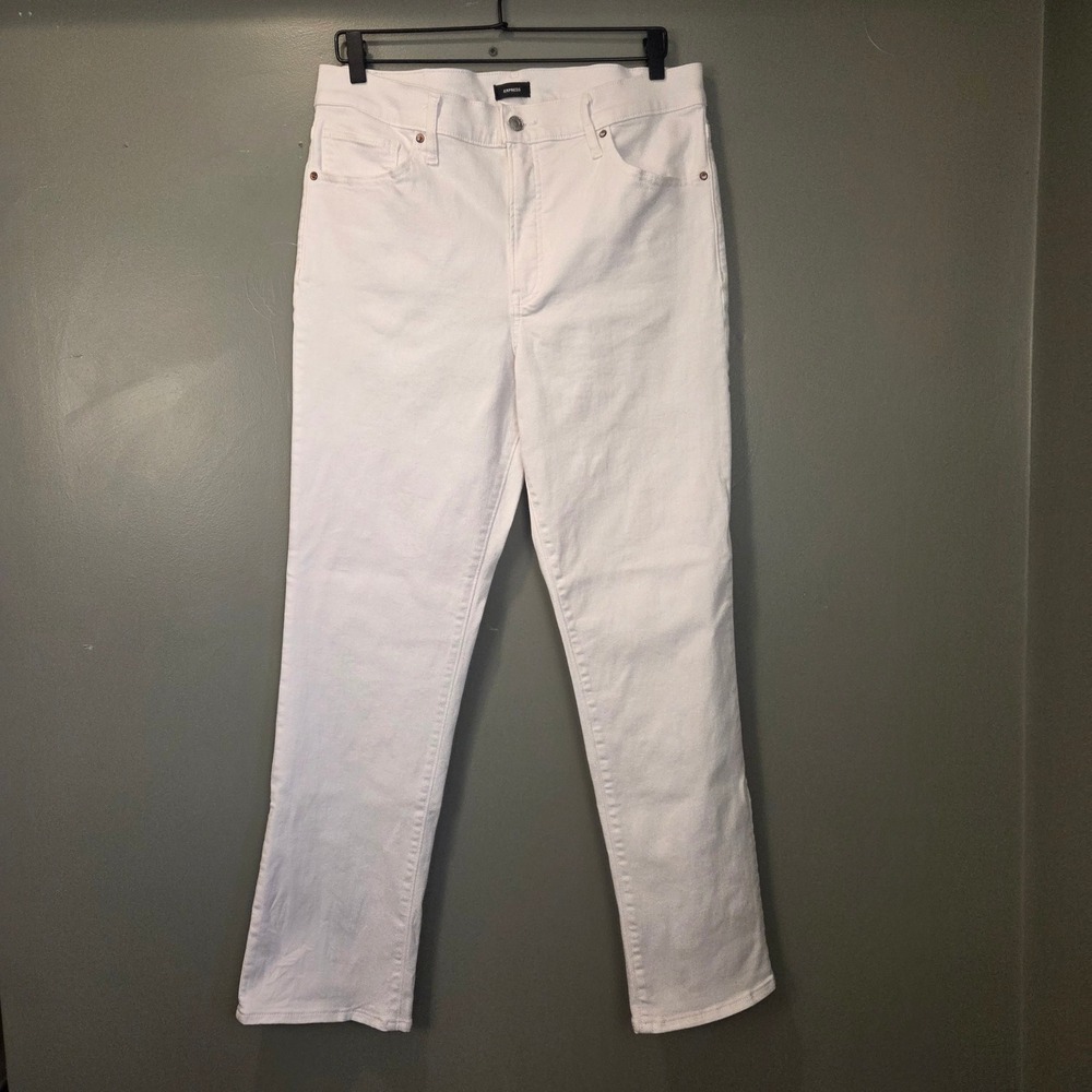 Express Womens 90s Slim High Rise Hyper Stretch Jeans Straight Leg Size 14 White